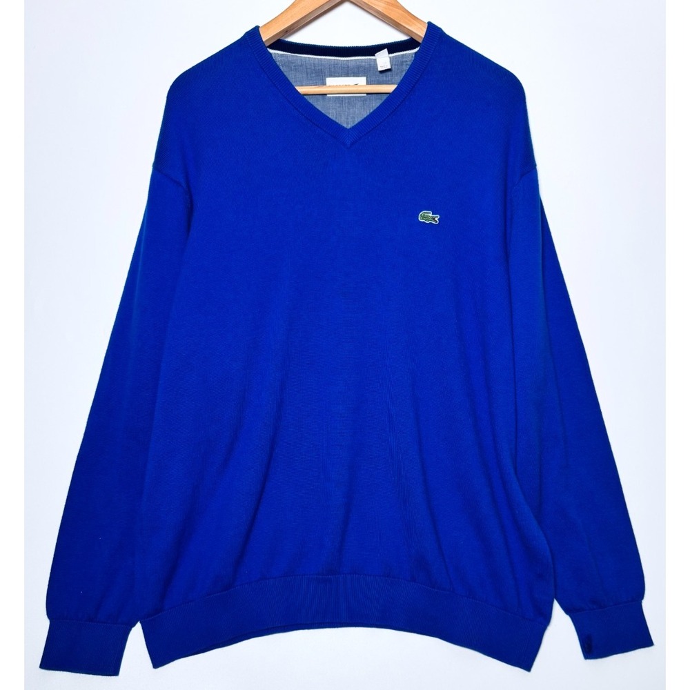 Lacoste Mens 4XL V Neck Sweater Royal Blue Cotton Crocodile Logo Pullover Preppy